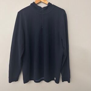 Weekend Sport Marine Layer Mens L Navy Waffle Knit 1/4 Zip Hoodie Jacket Stretch